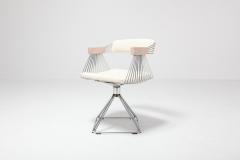 Rudi Verelst Four Postmodern Chromed Steel Wire Swivel Chairs with Ivory Wool Seating - 2039039