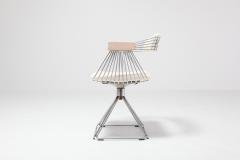 Rudi Verelst Four Postmodern Chromed Steel Wire Swivel Chairs with Ivory Wool Seating - 2039040