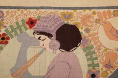 Rudolf Livora Art Nouveau Tapestry Rug Girl With Flute  - 3519551