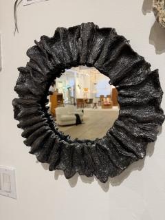 Ruffled and textured decorative mirror in a black iron glaze Made By Aram C  - 4409662