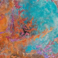 Ruggero Vanni Battle of Colors Abstract Expressionist Painting Orange Turquoise Purple - 3824618