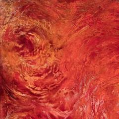 Ruggero Vanni Summer Swirls Red and Orange Abstract Gestural Oil Painting - 3824443