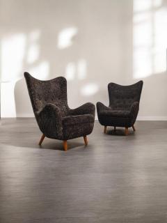 Runar Engblom Pair of Iconic Runar Engblom Vaakuna Chairs in Chocolate brown Sheepskin 1950s - 3944131