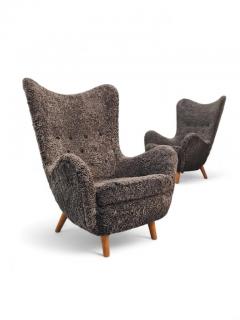 Runar Engblom Pair of Iconic Runar Engblom Vaakuna Chairs in Chocolate brown Sheepskin 1950s - 3944133