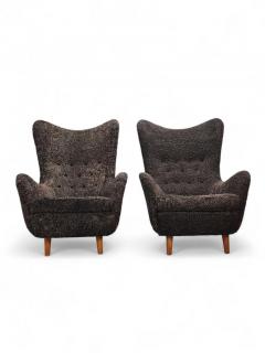 Runar Engblom Pair of Iconic Runar Engblom Vaakuna Chairs in Chocolate brown Sheepskin 1950s - 3944136