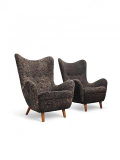 Runar Engblom Pair of Iconic Runar Engblom Vaakuna Chairs in Chocolate brown Sheepskin 1950s - 3944137