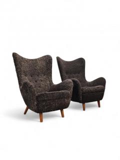 Runar Engblom Pair of Iconic Runar Engblom Vaakuna Chairs in Chocolate brown Sheepskin 1950s - 3944138