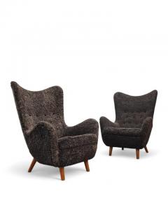 Runar Engblom Pair of Iconic Runar Engblom Vaakuna Chairs in Chocolate brown Sheepskin 1950s - 3944139