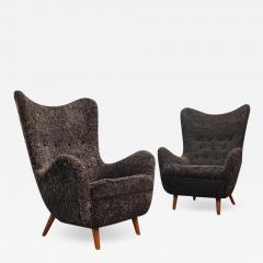 Runar Engblom Pair of Iconic Runar Engblom Vaakuna Chairs in Chocolate brown Sheepskin 1950s - 3946076