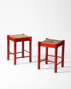 Rush Lacquered Wood Stools Italy c 1950 - 3816057