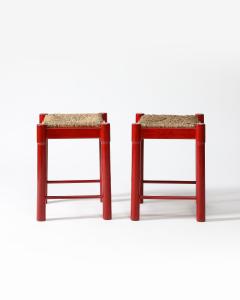 Rush Lacquered Wood Stools Italy c 1950 - 3816058