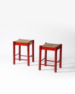 Rush Lacquered Wood Stools Italy c 1950 - 3816059
