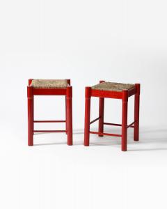 Rush Lacquered Wood Stools Italy c 1950 - 3816061