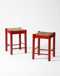 Rush Lacquered Wood Stools Italy c 1950 - 3816063