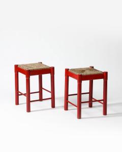Rush Lacquered Wood Stools Italy c 1950 - 3816067