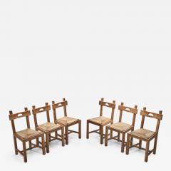 Rush and Wood Rustic Dining Chair Set Europe ca 1950s - 2499076