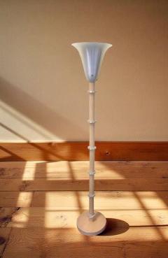 Russel Wright 1940s Russel Wright Art Deco Hardrock Maple Spun Aluminum Torchiere Floor Lamp - 4320676