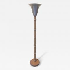 Russel Wright 1940s Russel Wright Art Deco Hardrock Maple Spun Aluminum Torchiere Floor Lamp - 4320734