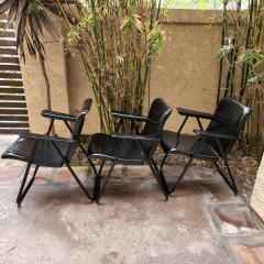 Russel Wright 1950s Russel Wright Midcentury Modern Three Folding Patio Armchairs in Black - 2676712