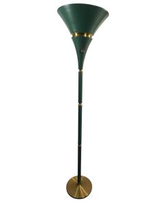 Russel Wright ART DECO GREEN ENAMELED ALUMINUM SPUN BRASS TORCHIERE BY RUSSEL WRIGHT - 4519345