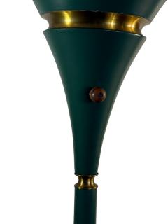 Russel Wright ART DECO GREEN ENAMELED ALUMINUM SPUN BRASS TORCHIERE BY RUSSEL WRIGHT - 4519347