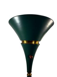 Russel Wright ART DECO GREEN ENAMELED ALUMINUM SPUN BRASS TORCHIERE BY RUSSEL WRIGHT - 4519350