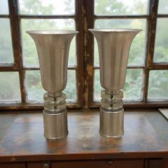 Russel Wright Aluminum Torchiere Pair with Glass Ring Accents - 4312987