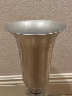 Russel Wright Aluminum Torchiere Pair with Glass Ring Accents - 4312988
