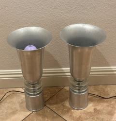 Russel Wright Aluminum Torchiere Pair with Glass Ring Accents - 4312990