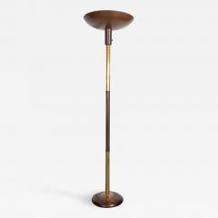 Russel Wright Art Deco Machine Age Torchiere in Bronze Walnut Brass by Russel Wright - 1703231