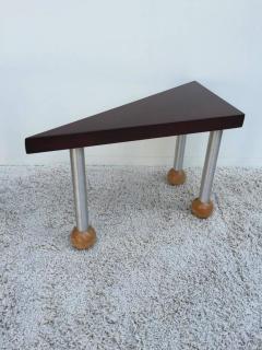 Russel Wright Pair Triangular Tables Spun Aluminum Legs Blonde Mahogany Ball Feet - 1243659