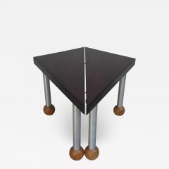 Russel Wright Pair Triangular Tables Spun Aluminum Legs Blonde Mahogany Ball Feet - 1243986