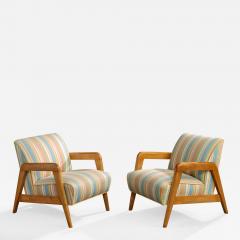 Russel Wright Russel Wright Attribution Lounge Chairs with Wood and Fabric USA 1940s - 4771838