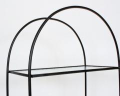 Russell Woodard Woodard Furniture Russell Woodard Four Shelf tag re in Black Iron and Art Glass 1950s - 1800447