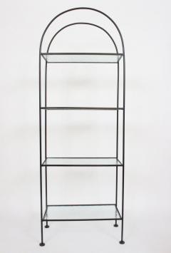 Russell Woodard Woodard Furniture Russell Woodard Four Shelf tag re in Black Iron and Art Glass 1950s - 1800448