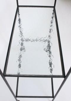 Russell Woodard Woodard Furniture Russell Woodard Four Shelf tag re in Black Iron and Art Glass 1950s - 1800449
