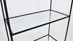 Russell Woodard Woodard Furniture Russell Woodard Four Shelf tag re in Black Iron and Art Glass 1950s - 1800453