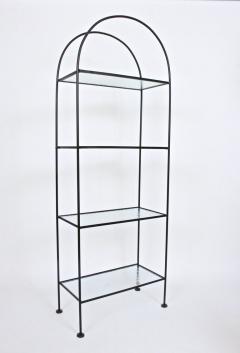 Russell Woodard Woodard Furniture Russell Woodard Four Shelf tag re in Black Iron and Art Glass 1950s - 1800458