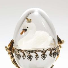 Russian 14 Karat Gold Diamonds Emeralds Lapis Lazuli and Glass Egg with Swan - 1261493