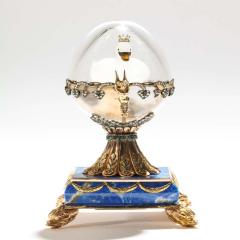 Russian 14 Karat Gold Diamonds Emeralds Lapis Lazuli and Glass Egg with Swan - 1261494
