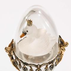Russian 14 Karat Gold Diamonds Emeralds Lapis Lazuli and Glass Egg with Swan - 1261498