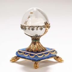 Russian 14 Karat Gold Diamonds Emeralds Lapis Lazuli and Glass Egg with Swan - 1261502