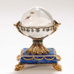 Russian 14 Karat Gold Diamonds Emeralds Lapis Lazuli and Glass Egg with Swan - 1261503