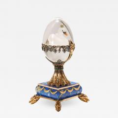 Russian 14 Karat Gold Diamonds Emeralds Lapis Lazuli and Glass Egg with Swan - 1262881