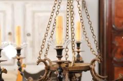 Russian Empire Style Black and Gold Six Light Chandelier with Classical Figures - 3601898
