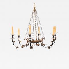Russian Empire Style Black and Gold Six Light Chandelier with Classical Figures - 3603484