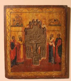 Russian Icon With Processional Cross 19th Century - 2921401