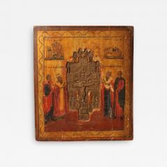 Russian Icon With Processional Cross 19th Century - 2922070