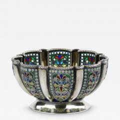 Russian Silver Bowl With Plique A Jour Enamel Khlebnikov Firm Moscow - 4796971