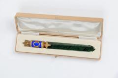 Russian Silver Gilt Diamonds Nephrite and Guilloche Enamel Letter Opener - 2786652